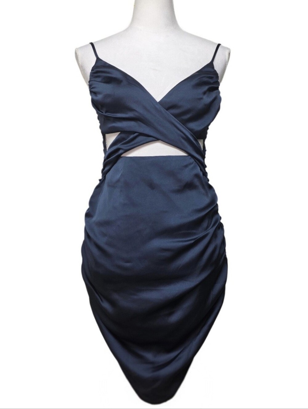 Wild Fable Blue Satin Mini Dress wCutout And Ruched Sides Size Small